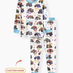 Custom Name Monster Truck Bamboo Two-Piece Long Sleeve Pajama Set