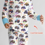 Custom Name Monster Truck Bamboo Two-Piece Long Sleeve Pajama Set