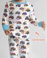 Custom Name Monster Truck Bamboo Two-Piece Long Sleeve Pajama Set