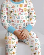 Hebrew Alphabet Bamboo Two-Piece Long Sleeve Pajama Set
