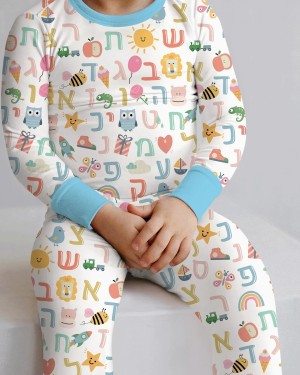 Hebrew Alphabet Bamboo Two-Piece Long Sleeve Pajama Set