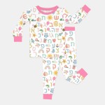 Hebrew Alphabet Bamboo Two-Piece Long Sleeve Pajama Set