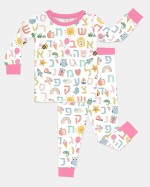 Hebrew Alphabet Bamboo Two-Piece Long Sleeve Pajama Set