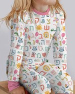 Hebrew Alphabet Bamboo Two-Piece Long Sleeve Pajama Set