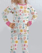 Hebrew Alphabet Bamboo Two-Piece Long Sleeve Pajama Set