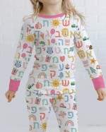Hebrew Alphabet Bamboo Two-Piece Long Sleeve Pajama Set