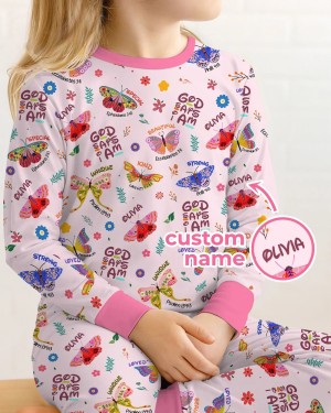 Custom Name God Says I Am Butterfly Bamboo Two-Piece Long Sleeve Pajama Set