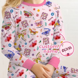 Custom Name God Says I Am Butterfly Bamboo Two-Piece Long Sleeve Pajama Set