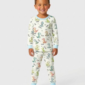 Custom Name Dinosaur Bamboo Two-Piece Long Sleeve Pajama Set