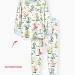 Custom Name Dinosaur Bamboo Two-Piece Long Sleeve Pajama Set