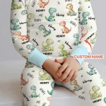 Custom Name Dinosaur Bamboo Two-Piece Long Sleeve Pajama Set