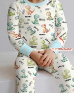 Custom Name Dinosaur Bamboo Two-Piece Long Sleeve Pajama Set