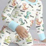 Custom Name Dinosaur Bamboo Two-Piece Long Sleeve Pajama Set