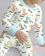 Custom Name Dinosaur Bamboo Two-Piece Long Sleeve Pajama Set