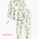 Custom Name Dinosaur Bamboo Two-Piece Long Sleeve Pajama Set