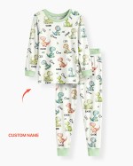 Custom Name Dinosaur Bamboo Two-Piece Long Sleeve Pajama Set