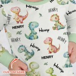 Custom Name Dinosaur Bamboo Two-Piece Long Sleeve Pajama Set