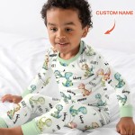 Custom Name Dinosaur Bamboo Two-Piece Long Sleeve Pajama Set