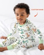 Custom Name Dinosaur Bamboo Two-Piece Long Sleeve Pajama Set
