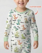 Custom Name Dinosaur Bamboo Two-Piece Long Sleeve Pajama Set