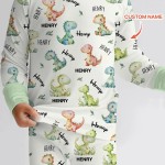 Custom Name Dinosaur Bamboo Two-Piece Long Sleeve Pajama Set