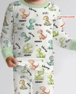 Custom Name Dinosaur Bamboo Two-Piece Long Sleeve Pajama Set