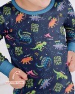 Custom Name God Says I Am Dinosaur Bamboo Two-Piece Long Sleeve Pajama Set