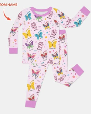 Custom Name God Says I Am Girl Bamboo Two-Piece Long Sleeve Pajama Set