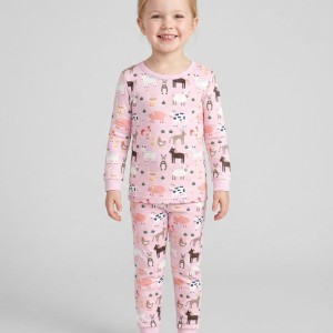 Pink Farm Animals Bamboo Two-Piece Pajama Set