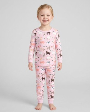 Pink Farm Animals Bamboo Two-Piece Pajama Set