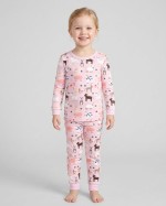 Pink Farm Animals Bamboo Two-Piece Pajama Set