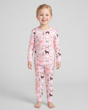 Pink Farm Animals Bamboo Two-Piece Pajama Set