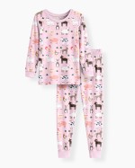 Pink Farm Animals Bamboo Two-Piece Pajama Set