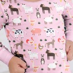 Pink Farm Animals Bamboo Two-Piece Pajama Set