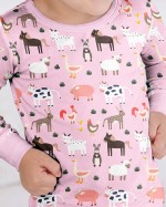 Pink Farm Animals Bamboo Two-Piece Pajama Set