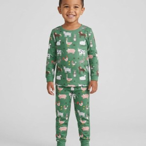 Green Farm Animals Bamboo Two-Piece Pajama Set