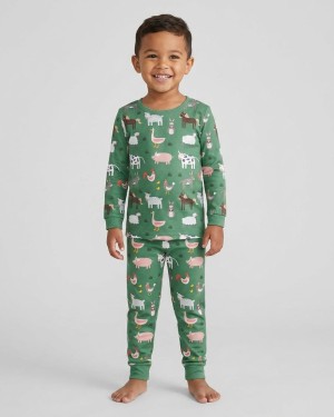 Green Farm Animals Bamboo Two-Piece Pajama Set