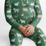 Green Farm Animals Bamboo Two-Piece Pajama Set