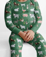 Green Farm Animals Bamboo Two-Piece Pajama Set