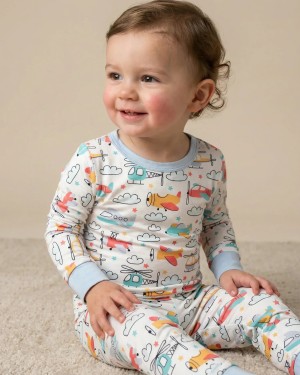 Airplanes And Helicopters Bamboo Two-Piece Pajama Set