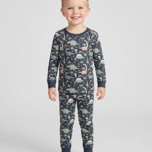 Navy Jurassic Jungle Bamboo Two-Piece Pajama Set