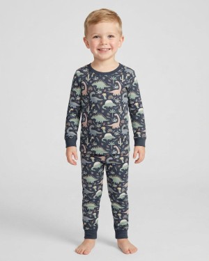 Navy Jurassic Jungle Bamboo Two-Piece Pajama Set