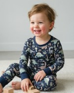 Navy Jurassic Jungle Bamboo Two-Piece Pajama Set