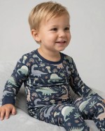 Navy Jurassic Jungle Bamboo Two-Piece Pajama Set