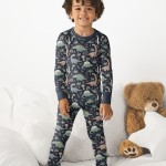 Navy Jurassic Jungle Bamboo Two-Piece Pajama Set