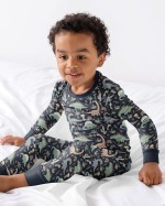 Navy Jurassic Jungle Bamboo Two-Piece Pajama Set