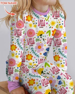 Custom Name I Am A Child Of God Girl Bamboo Two-Piece Long Sleeve Pajama Set