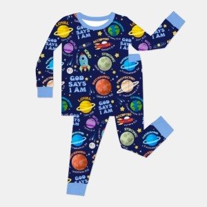 Custom Name Space God Says I Am Bamboo Two-Piece Long Sleeve Pajama Set