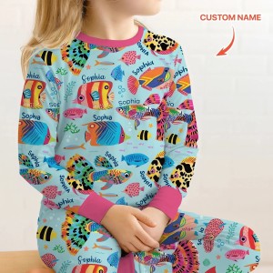 Custom Name Fish Dream Bamboo Two-Piece Long Sleeve Pajama Set