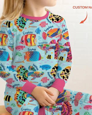 Custom Name Fish Dream Bamboo Two-Piece Long Sleeve Pajama Set